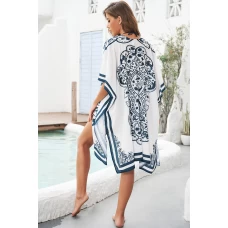 White Tokyo Medallion Printed Open Front Cover Up Dress